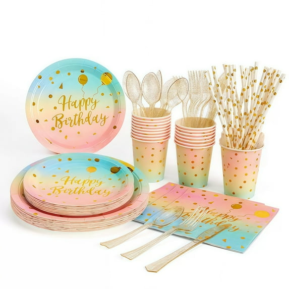 200 Pcs Pastel Party Supplies Birthday Party Plates and Napkins Sets,Disposable Pastel Birthday Plates - Rainbow Paper Plates Napkins Cups for Birthday Baby Shower Party Decorations