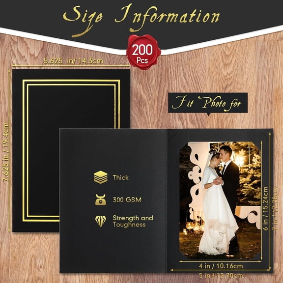 200 Pcs Photo Folders for 4x6 or 5x7 Pictures Photo Frame Note Cards Paper Greetings Cardboard Picture Frame Inserts Cards Picture Insert Notecard for Portraits