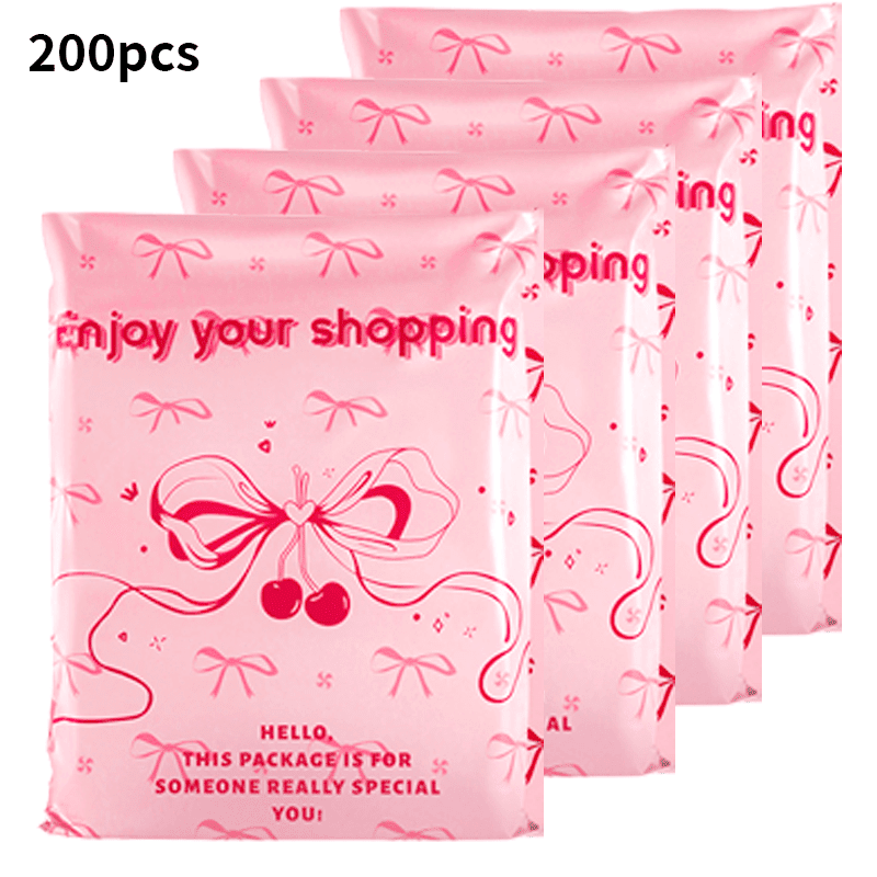 200 Pcs Pink Bow Shipping Bags, 8.66 x 11.81 Inch Self Adhesive Poly Mailers, Durable Tear Resistant Packaging Envelopes for Clothing Small Business Gift Shipping Cute Boutique Mailing Supplies