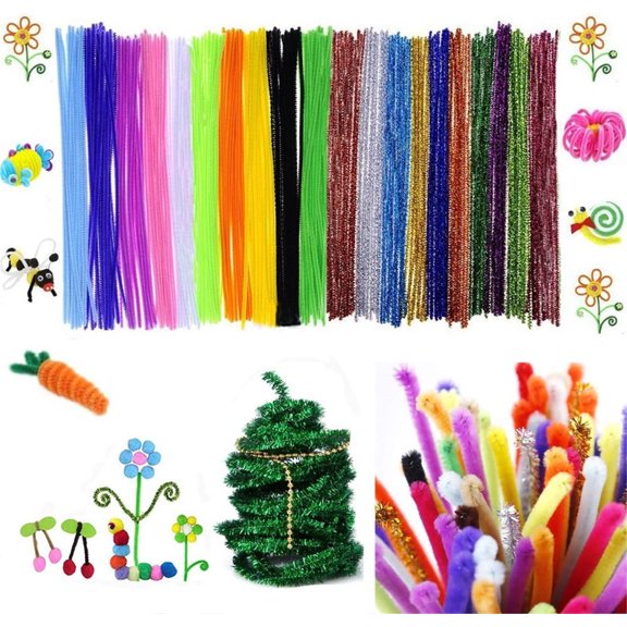 200 Pcs Pipe Cleaners Assorted Colors Chenille s Glitter Pipe Cleaners Craft Supplies Fuzzy Sticks for Kids DIY Art Crafts Decorations Creative Project, 6 mm by 12 Inches