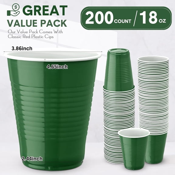 200 Pcs Plastic Cup Bulk 18 oz Disposable Tumblers Wedding Hard Plastic Party Wine Cups Fancy Beverage Drinking Soda Cocktail Glasses for Wedding Birthday Christmas(Green)
