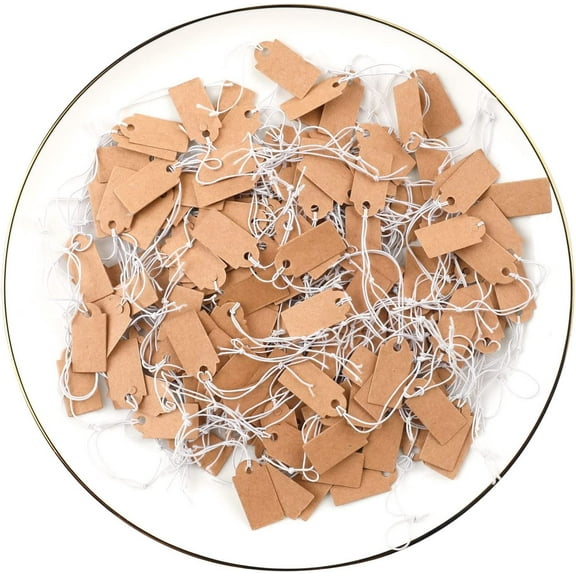 200 Pcs Price Tags, Small Tags with Elastic String, Jewelry Price Tag Writable Kraft Gift Tag for Christmas Gift Clothes Jewelry Stocking Stuffers (Brown,1.020.47inch)