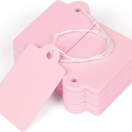 200 Pcs Price Tags with String Attached 1.38" x 0.87" Writable Pink Hang Tag String Tag for Pricing Clothing Jewelry Price Display Labels Blank Merchandise Marking Paper Label