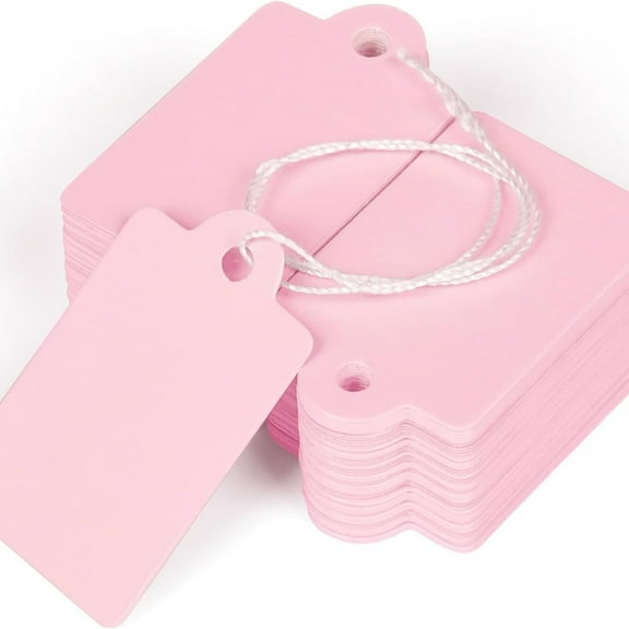200 Pcs Price Tags with String Attached 1.38" x 0.87" Writable Pink Hang Tag String Tag for Pricing Clothing Jewelry Price Display Labels Blank Merchandise Marking Paper Label