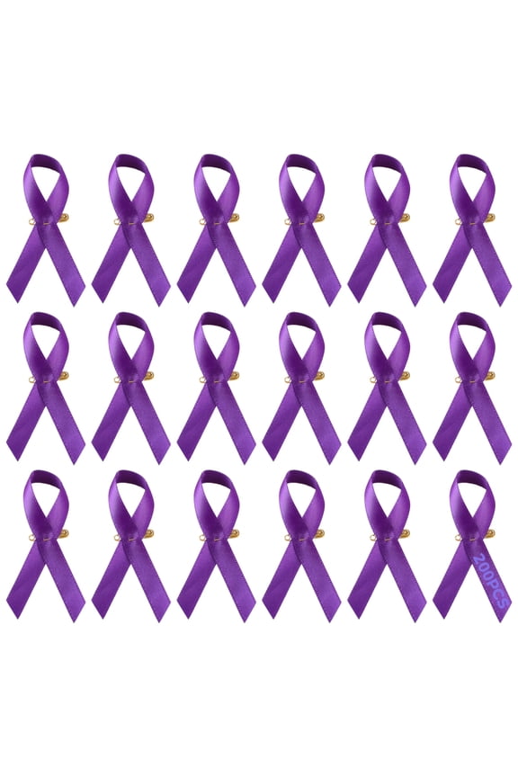 200 Pcs Purple Ribbon Pins for Cause Awareness, Bulk Lapel Pins for Charity Events, Support for Health, Anti-Violence, and Memorial Activities, with Gold Pins and Smooth Satin Finish
