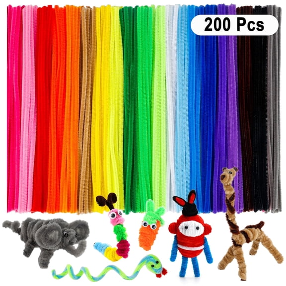 200 Pcs Rainbow Fuzzy Sticks, Pipe Cleaners, 20 Colors Creative Chenille Stems Pipe Cleaners Craft, DIY Pipe Cleaner for Arts and Crafts Decorations Supplies