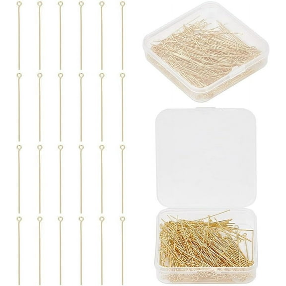 200 Pcs Real 18K Gold Plated Brass Eye Pins 20 Gauge Wire Needle Headpins Open Eye Head Pins Jewelry Making Accessories