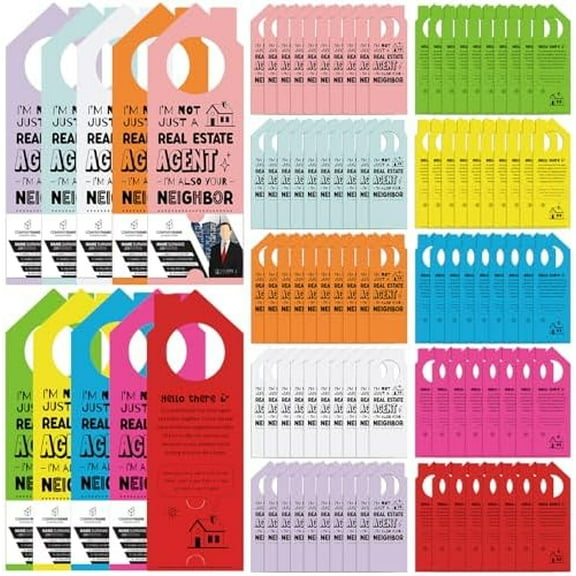 200 Pcs Real Estate Door Hanger with Business Card Design 3.15 x 9.25 Inch I'm Not Just a Real Estate Agent Colorful Marketing Business Card Signs for Agent Supplies$$Other