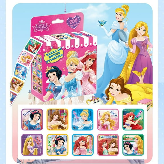 200 Pcs Roll Ariel Princess Sticker, 1-1/2 Inch Self Adhesive Label Cartoon Stickers for Kids Teacher (Cartoon,8 Patterns)