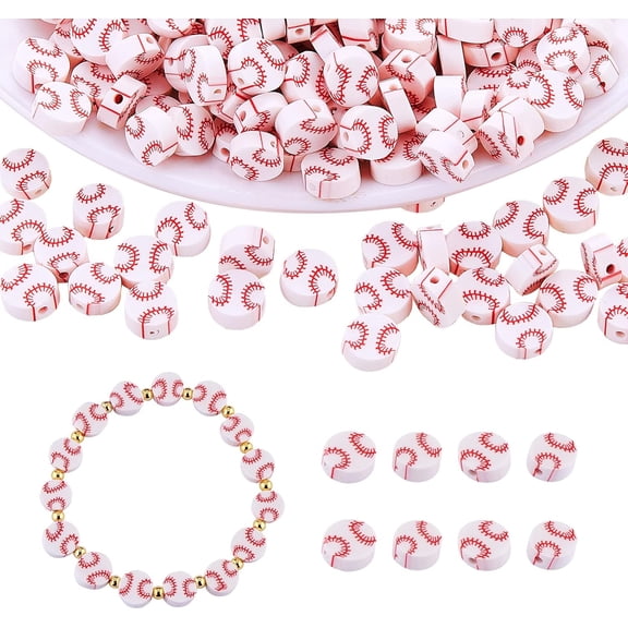200 Pcs Round Baseball Bead 10MM Sports Bead Softball Polymer Clay Spacer Loose Bead