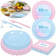 thumbnail image 1 of 200 Pcs Scalloped Tableware Set Solid Colour Party Supplies Paper Plate Napkin Fork Disposable Dinnerware Serves 50 for Tea Party Light Blue, 1 of 13