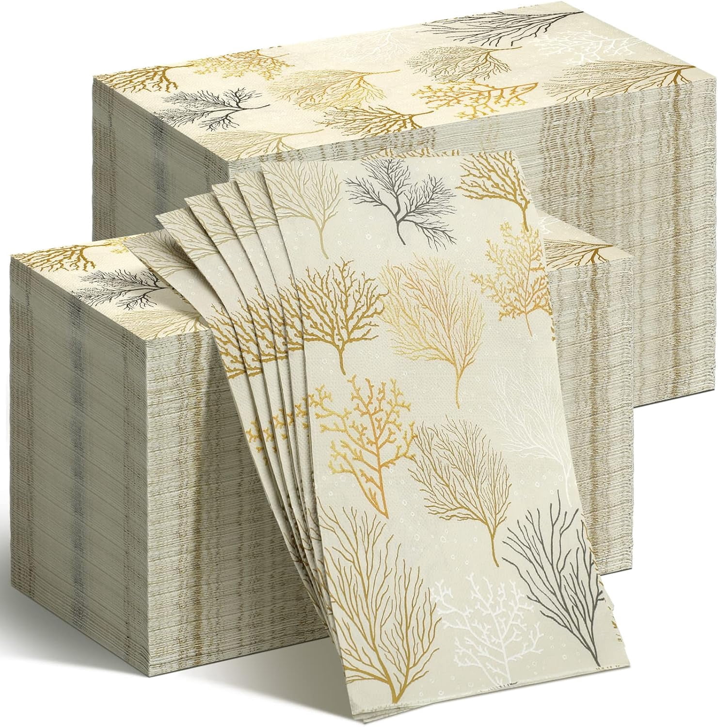 200 Pcs Sea Fans Guest Napkins 2 Ply Coral Themed Bathroom Napkins Ocean Beach Disposable Hand Towels Decorative Paper for Buffet Kitchen Bathroom Birthday Bridal Baby Shower Wedding