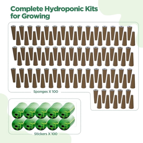 200 Pcs Seed Pod Kits, Replacement Root Growth Sponges Seed Pods, Seed Starter Sponges Kit for Hydroponic Indoor Garden System with 100 Sponges, 100 Stickers