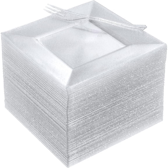 200 Pcs Silver Disposable Dessert Plates and Forks Set 6 Inch Plates with 5.7 Inch Forks