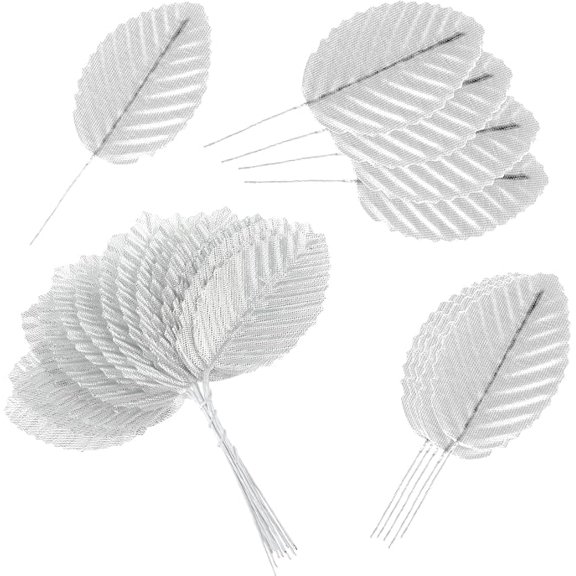 200 Pcs Silver Leaves for Crafts - Artificial Silk Faux Wired Single Leaf Wire Crafts Leaves - Plastic Artificial Flowers - For DIY Home Wreath, Wedding, Christmas