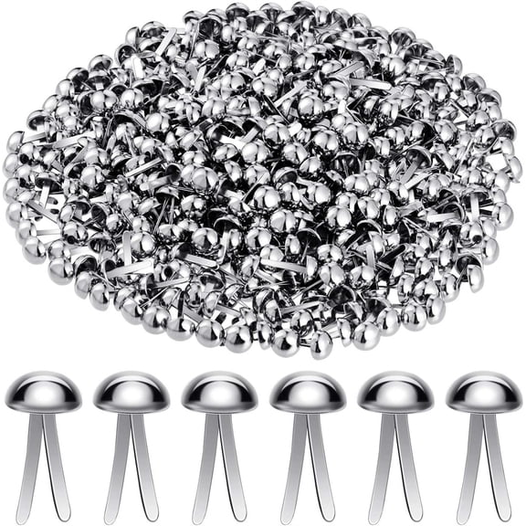 200 Pcs Silver Round Head Fasteners,Mini Split Pins,Brass Brad Paper Fasteners,Metal Craft Pushpin,Scrapbooking Decorative Studs,for Art Crafting DIY Projects Accessories (0.3 x 0.6 Inch)