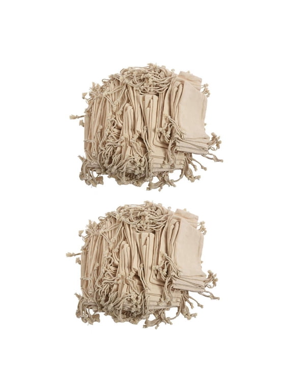 200 Pcs Small 100% Cotton Drawstring Bags 10X15 cm