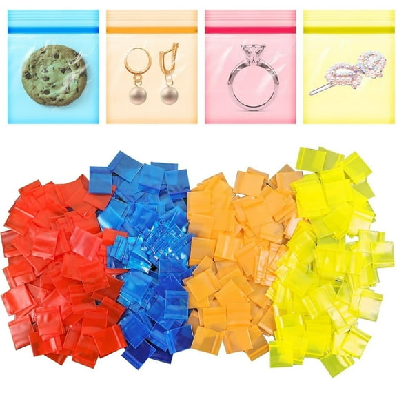 200 Pcs Small Plastic Bags,Topboutique 4 Mil Mini Plastic Bags,1''x1.2'' Clear Resealable Poly Baggies,Colorful Tiny Zipper Bags Pouches,All Purpose Storage Bags for Jewelry,Beads,Candy,Screws,Pills