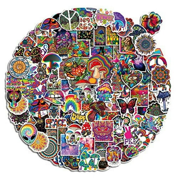 200 Pcs Stoner Psychedelic Stickers Vinyl Waterproof Trippy Stickers Dazzling Decals for Teens Adults Laptop Bumper Water Bottles Computer Phone Guitar Luggage(Psychedelic Stickers)