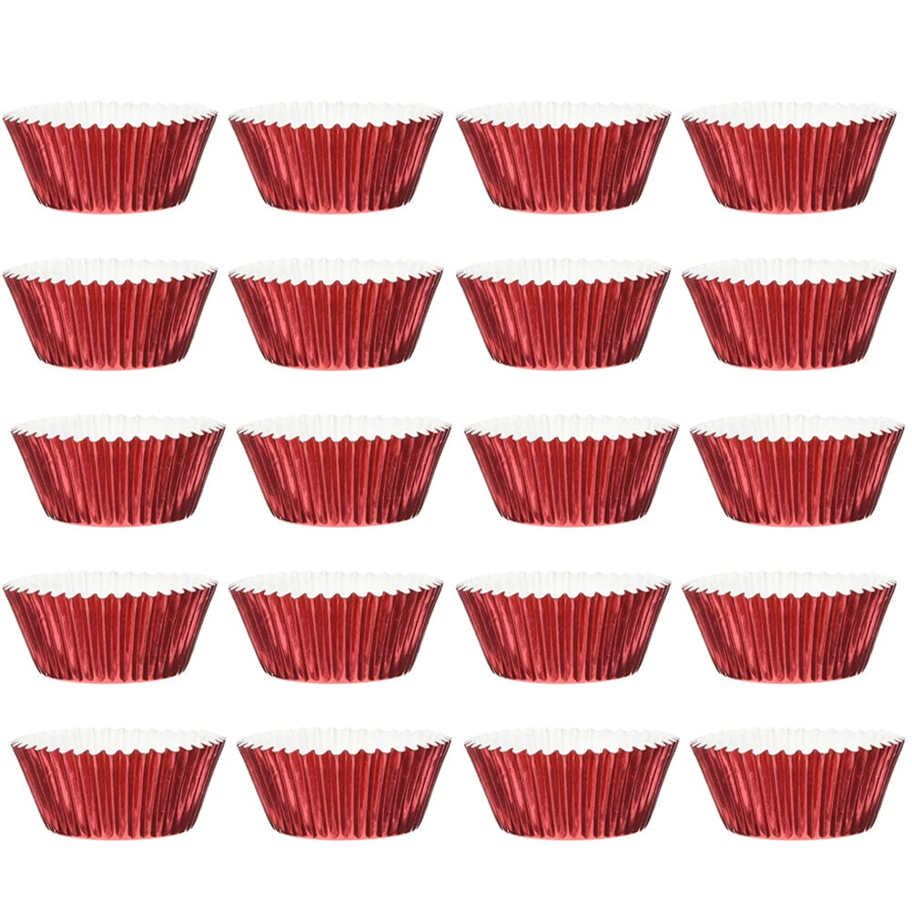 200 Pcs Thickened Aluminum Foil Cake Paper Cups Safe Kitchen Muffin Cup Baking Cupcake Cup for Home Store (Red)