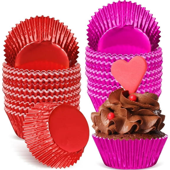 200 Pcs Valentine's Day Cupcake Liner Muffin Wrappers Cupcake Holders Foil Baking Cups Disposable Paper Cases for Valentine Party Favors Supplies