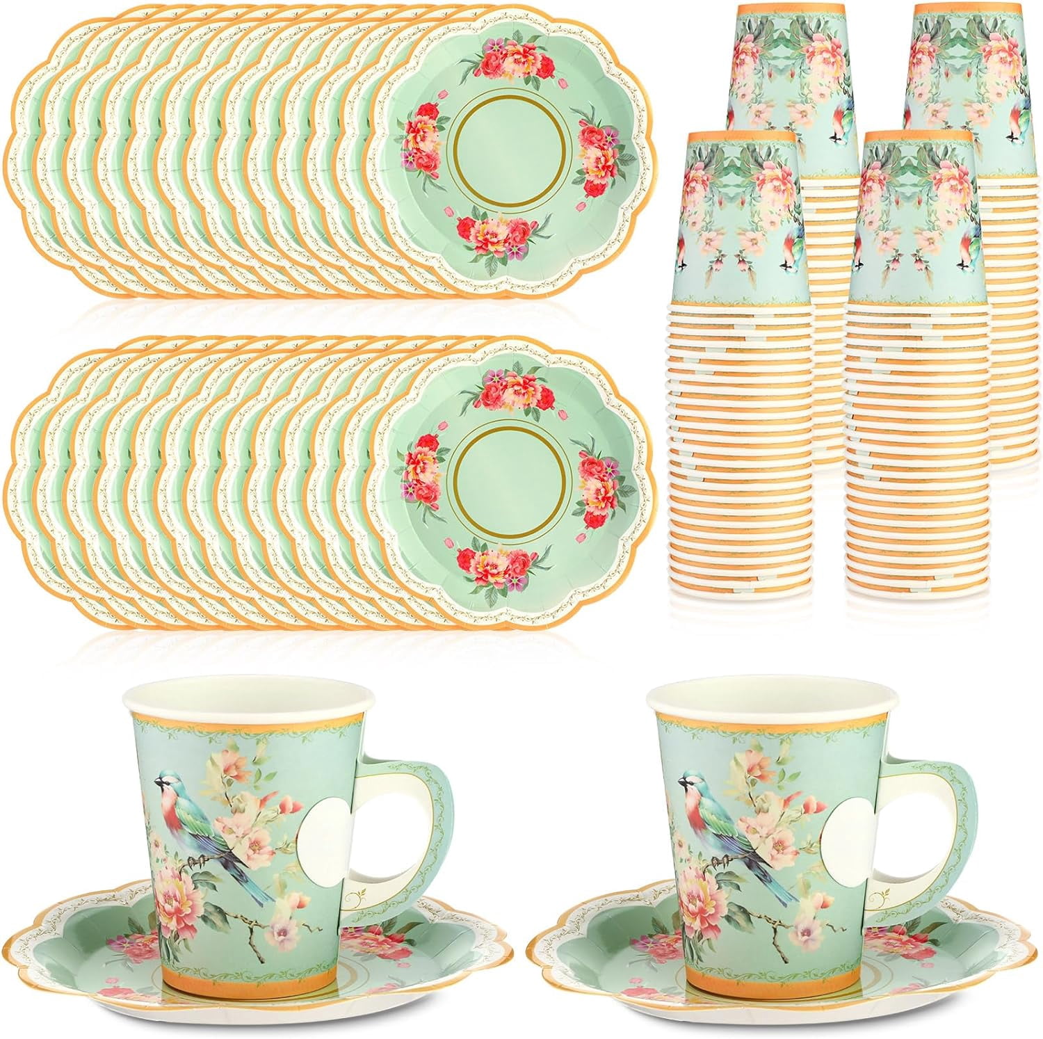 200 Pcs Vintage Tea Party Supplies Includes 100 Pcs Floral Paper Plates 200-pcs-vintage-tea-party-supplies-includes-100-pcs-floral-paper-plates