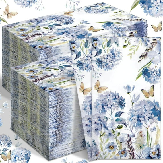 200 Pcs Watercolor Hydrangea Guest Napkins 2 Ply Spring Paper Guest Towels for Bathroom Blue Floral Disposable Hand Towels Decorative Dinner Napkins Bridal Shower Napkins for Wedding Party