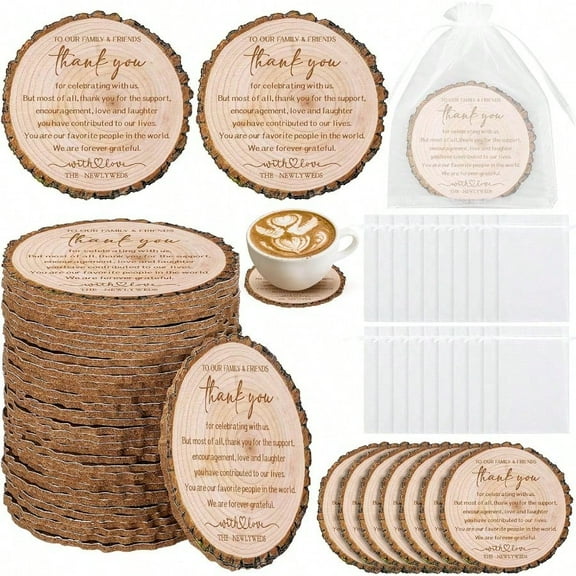200 Pcs Wedding Favors for Guests Cork Coasters Bulk Thank You for Celebrating with Us Party Decoration Wood Coaster Rustic Wedding Gift Bridal Shower Party Favors Tree Bark