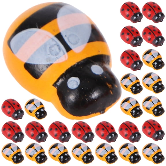 GOOHOCHY Assorted Color Miniature Bee and Ladybug Ornaments Wooden Decorations for Kids Play and DIY Garden Decor 200Pcs
