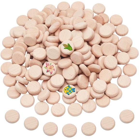 200 Pcs Wooden Round Pieces 25mm/1inch Unfinished Beech Wood Circles Round Slices Wooden Cutouts Ornaments