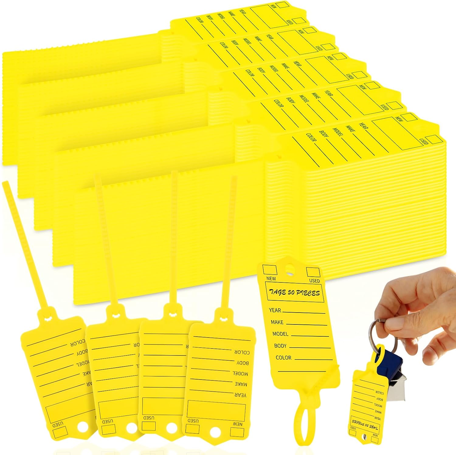 200 Pcs Yellow Self Locking Car Key Tags - Dealership Plastic Labels, Waterproof Identifiers for Key Box, Office, Shop, Car Supplies