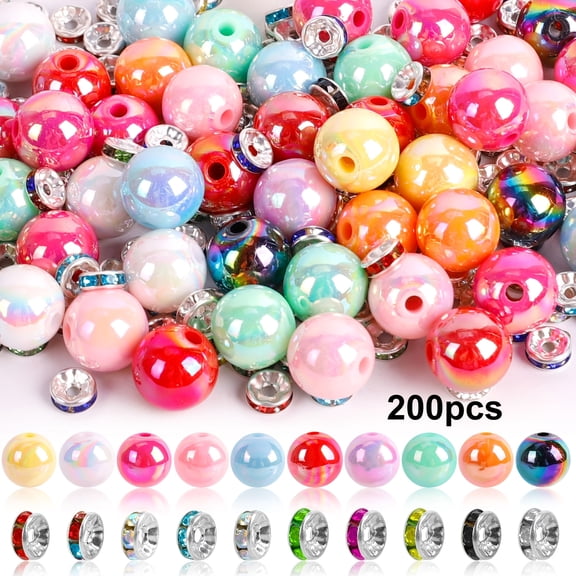 200 Pen Beads, Beadable Focal Beads, 100 Rainbow Acrylic Beads, 100 Perfect Spacing Beads for Pens, Suitable for Jewelry, Bracelet Beads, Necklace Craft Projects