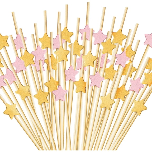 200 Piece 4.7 Inch Star Cocktail Pick Bamboo Appetizer Toothpick Gold Rose Gold Event Supply