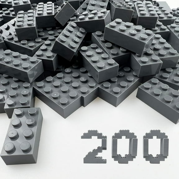 200 Piece Classic Building Bricks, 2x4 Bulk Bricks STEM Creative Building Toys, Dark Grey(Samll Bricks, 1.25x0.62x0.47 in)