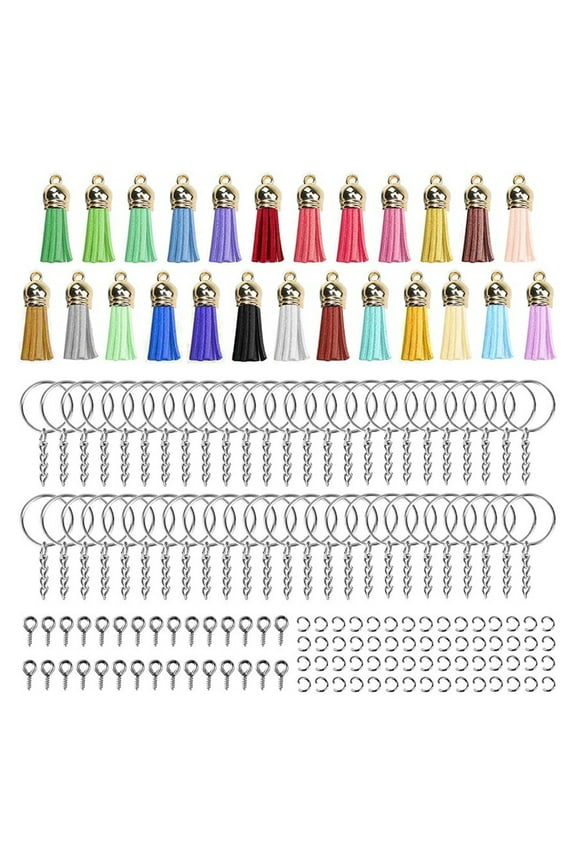 200-Piece DIY Keychain Making Kit Leather Tassel Key Chain Set with Rings,Jump Rings & Screw Eye Pins 25 Color Options Supplies for Acrylic Keychains & Jewelry Making