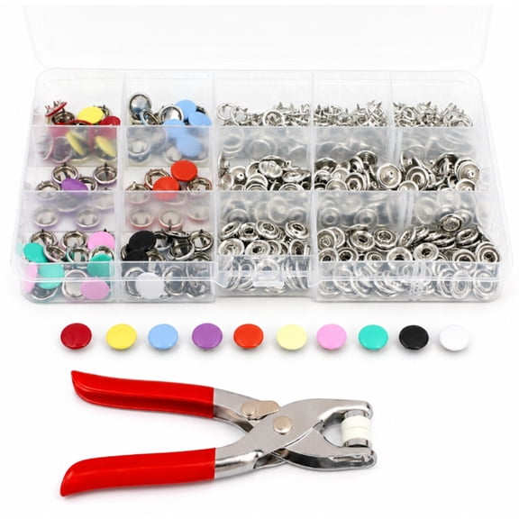 200 Piece Metal Snap Button Kit with Fastener Pliers, 9.5 mm Snap Button Set for Sewing and Crafts, TIKA