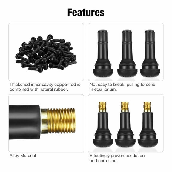 "200-Piece Universal TR413 Snap-In Tire Valve Stem Kit - Black Rubber Tubeless Valve Stems for Cars & Light Trucks"