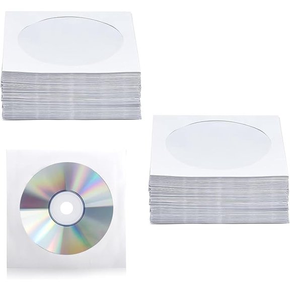 200 Piece White Paper CD DVD Sleeves with Clear Window and Flap Closure Compatible with Standard Size Discs