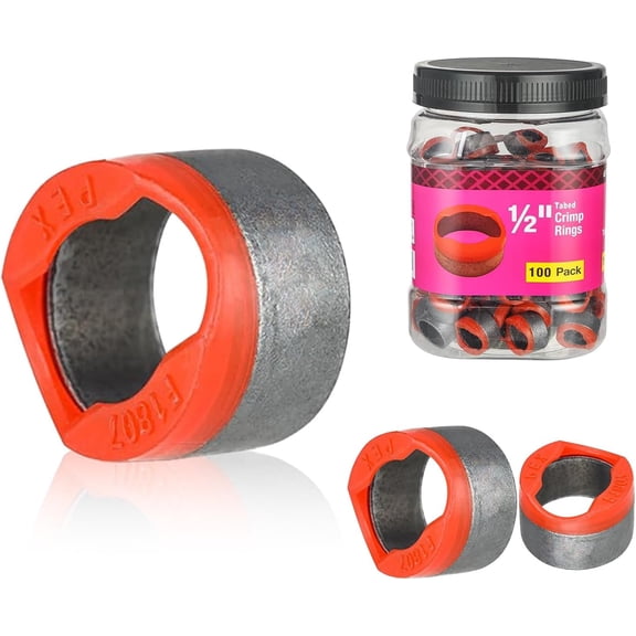 200 Pieces 1/2-Inch Bottled PEX Copper Ring With End Stop, Tabbed PEX-B Crimp Ring, Black-Oxidized Surface(CLAMP042-200)
