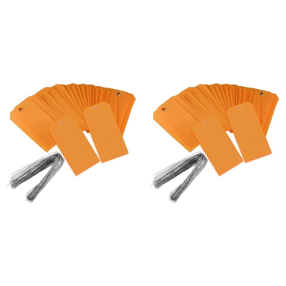200 Pieces 4 3/4Inch X 2 3/8Inch Plastic Shipping Tags with Wires Blank Labeling Tags Waterproof Hang Tags (Orange)