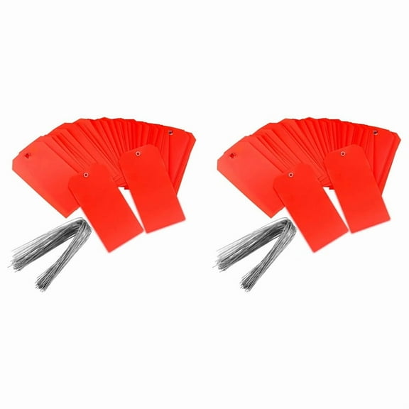 200 Pieces 4 3/4Inch X 2 3/8Inch Plastic Shipping Tags with Wires Blank Labeling Tags Waterproof Hang Tags (Red),200 x Plastic blank labels,Red