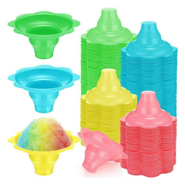 200 Pieces 4 Oz Colorful Shaved Ice Cups Flower Shaped Snow Cone Leak Proof Plastic Snack Cream Bowls
