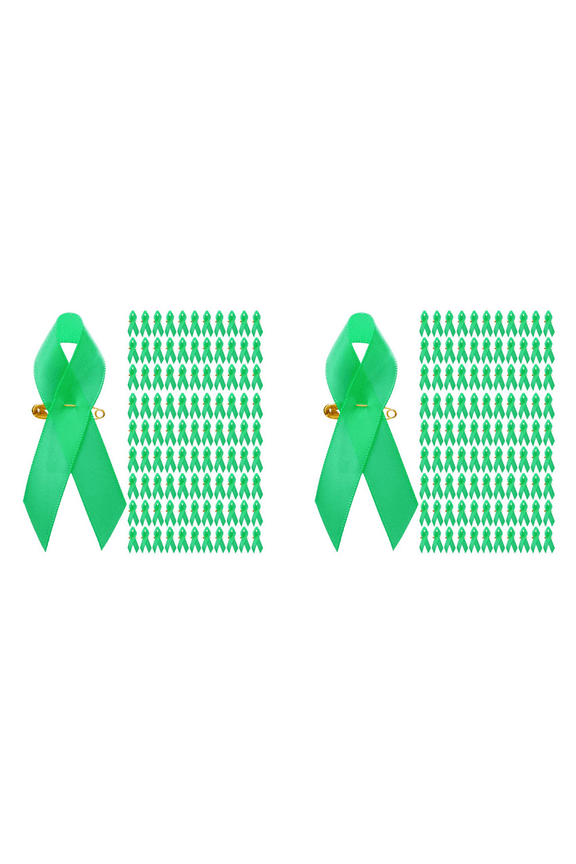 200 Pieces Awareness Ribbon Satin Lapel Pins Fabric Ribbons with Safety for Women Men (Green)