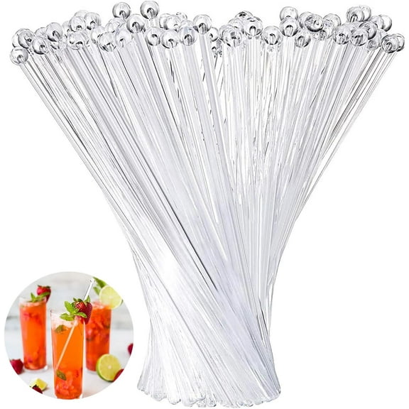 200 Pieces Ball Head Stirrer Disposible Plastic Round Top Crystal Swizzle Sticks, Crystal Cake Pops, Cocktail Coffee Drink Stirrers (Clear)