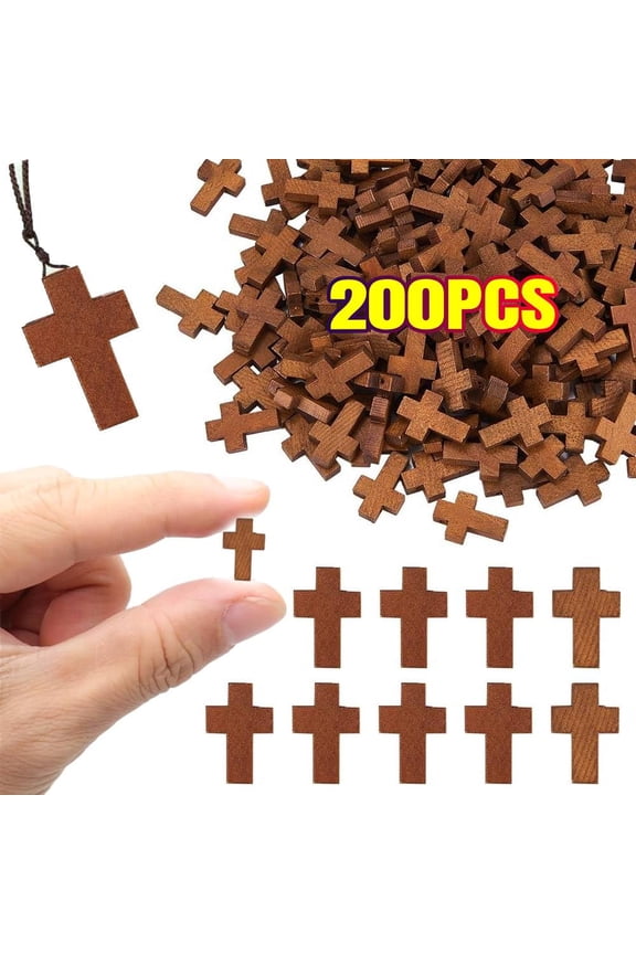 200 Pieces Bulk Wooden Cross Charms for Crafts, Mini Natural Small Cross Pendant, Party Favor Easter Necklace Craft Jewelry Making Accessory