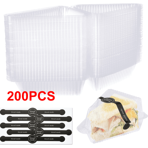 200 Pieces Cake Slice Plastic Containers, 5 Inches Clear Plastic Individual Carrier, Transparent Disposable Triangle Boxes for Cheesecake, Flan, Cupcake, Dessert Pie Slice