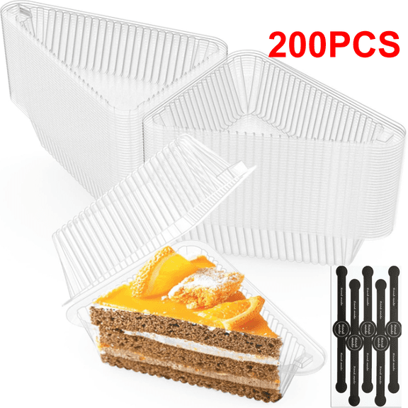 200 Pieces Cake Slice Plastic Containers with Lids 5 Inches Hinged Lid Cheese cake Container, for Home, Bakery and Cafe