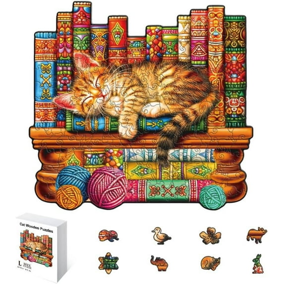 200 Pieces Cat Wooden Puzzles for Adults 11.8x11 Inches Snoozing Cat Jigsaw Puzzles Craft Hub Wood Puzzle Unique Shape Cats Puzzle Birthday Gift for Cats Lovers Family Friend Game