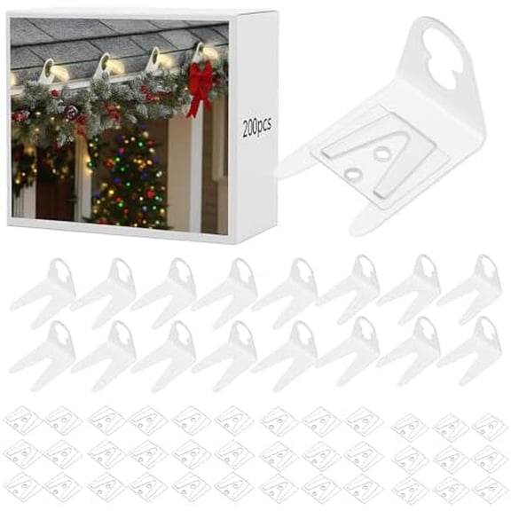 200 Pieces Christmas Light Clips Set for C7 C9 Lights,100 Shingle Tab Clips and 100 Xmas Plasic Light Clips Reusable Gutter Clips Lighting Accessories for Roof Outdoor Holiday