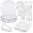thumbnail image 1 of 200 Pieces Clear Party Supplies Disposable Dinnerware Set Include Plastic Plates Cups Knives Forks Spoons Paper Napkins for Birthday Wedding Graduation Parties, Serve 25 Guests, 1 of 10